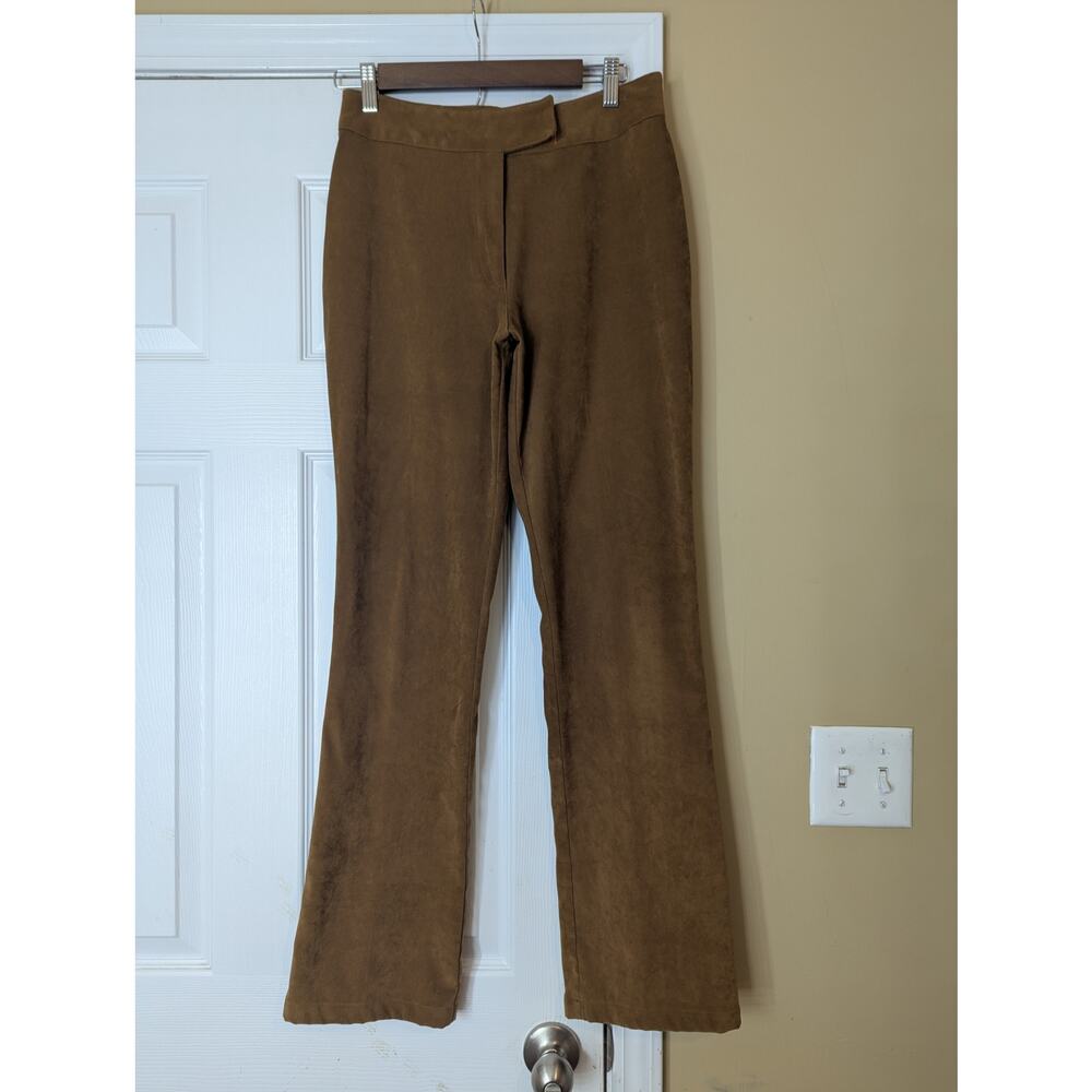 Express Suede Flare Pants Size 5/6 Brown Camel Y2K 90s Vintage Minimalist Fall